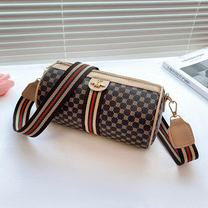 Printed Contrast Bee Ribbon Cylinder Shoulder Bag