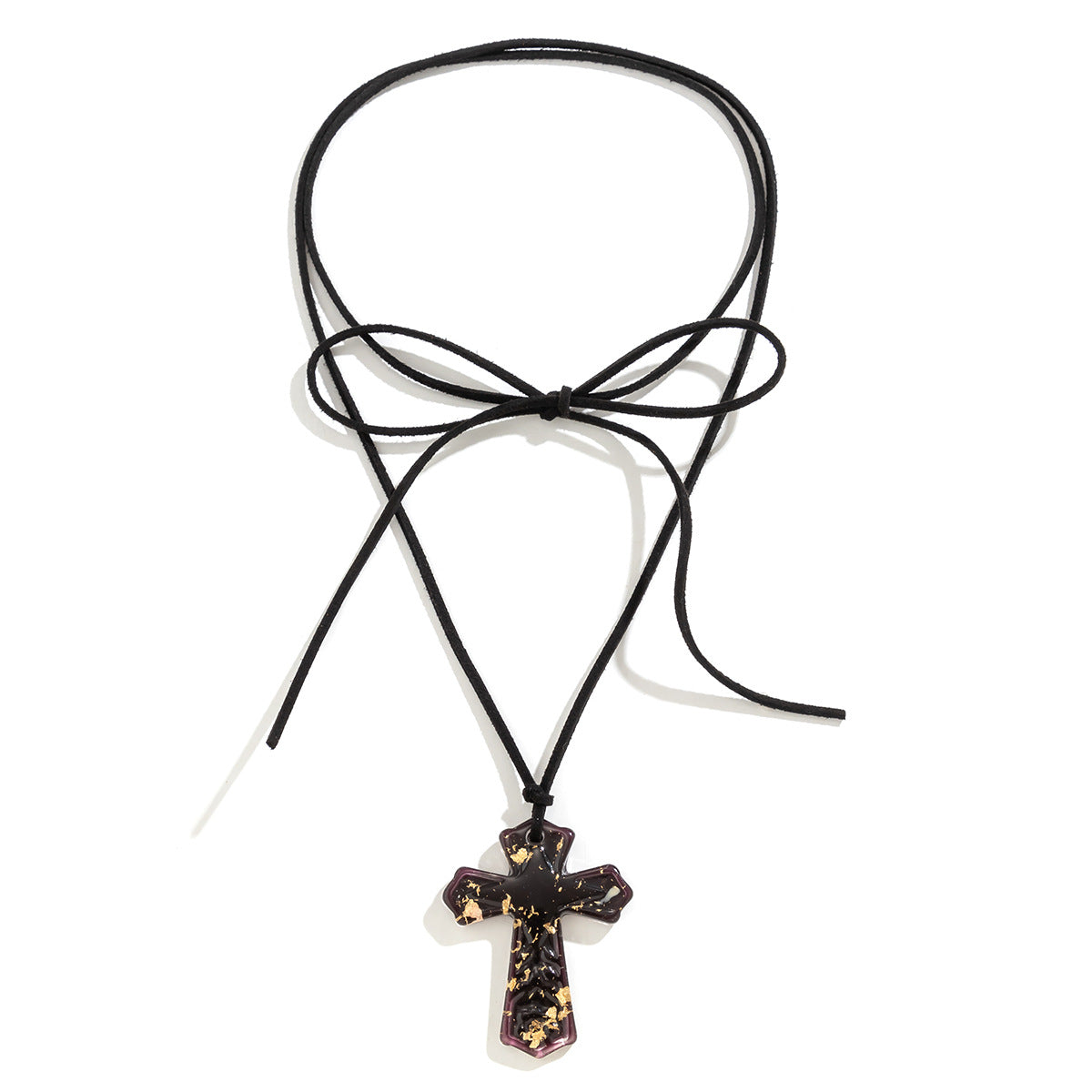 Black rope flannel cross necklace