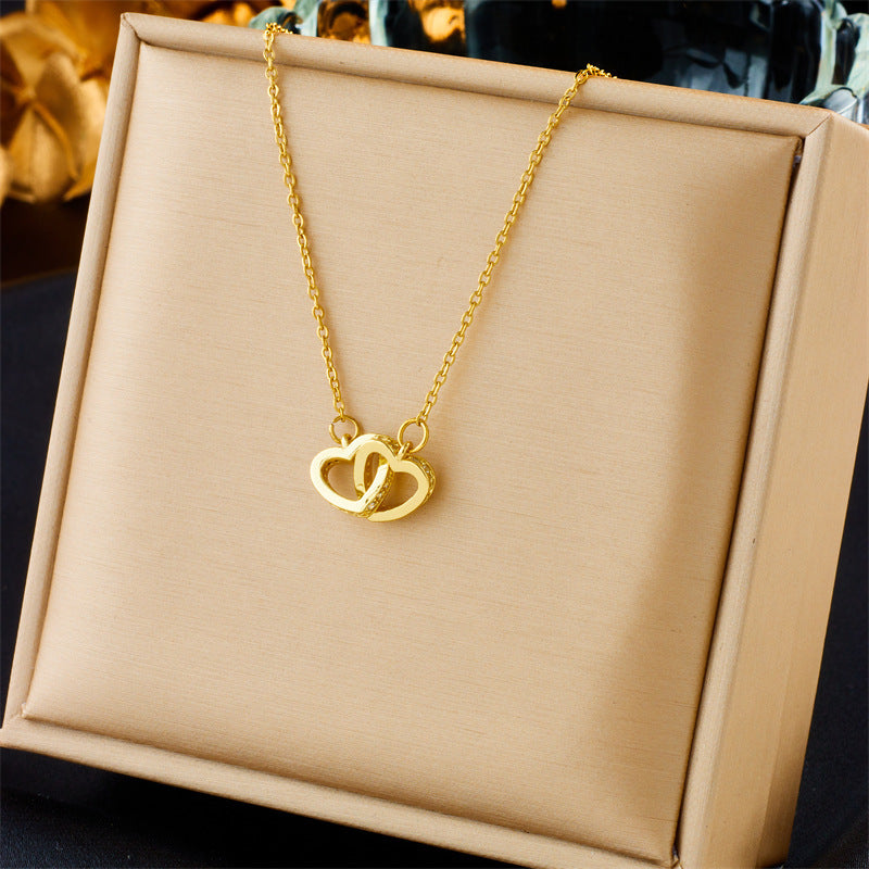 Double ring full diamond love necklace