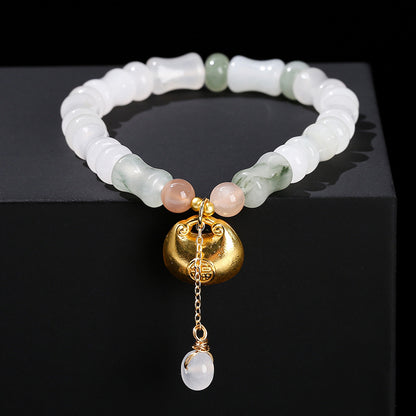 Natural ice emerald bamboo bead lock bracelet