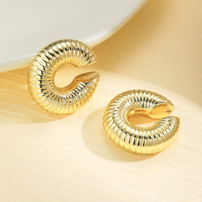 C-Shaped Threaded Hollow Ear Clips for Women