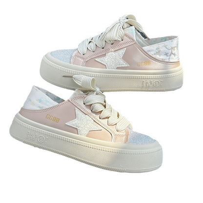 Thick-soled star-shaped two-way casual white shoes