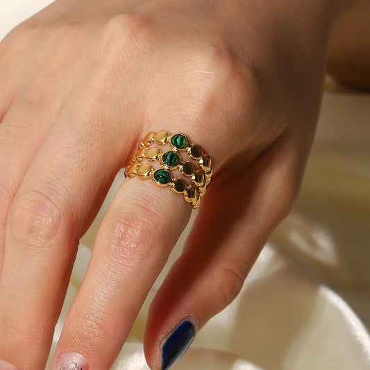 18K Gold Ring with Green Malachite