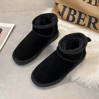 Genuine leather women's snow boots leather and fur women's shoes