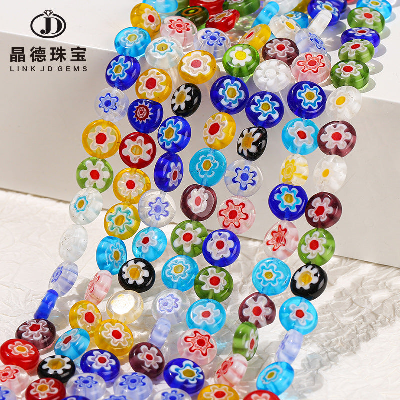 Thousand flowers glazed loose beads flat round beads