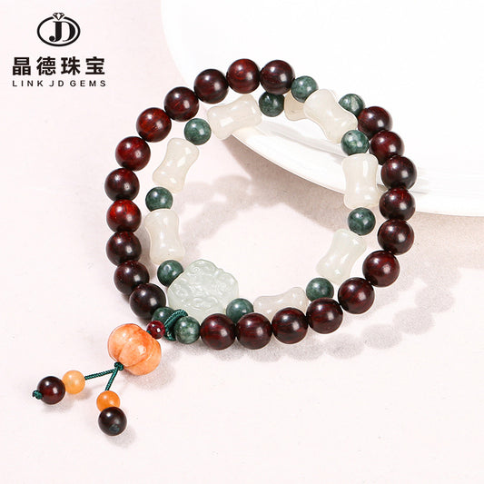 Sour branch wood jade bamboo bead double ring bracelet