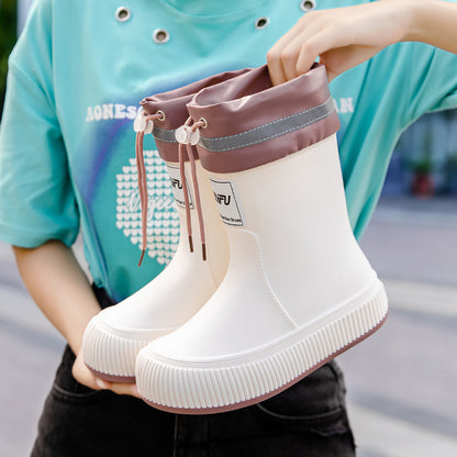 Rain shoes women's waterproof mouth medium tube rain boots are comfortable