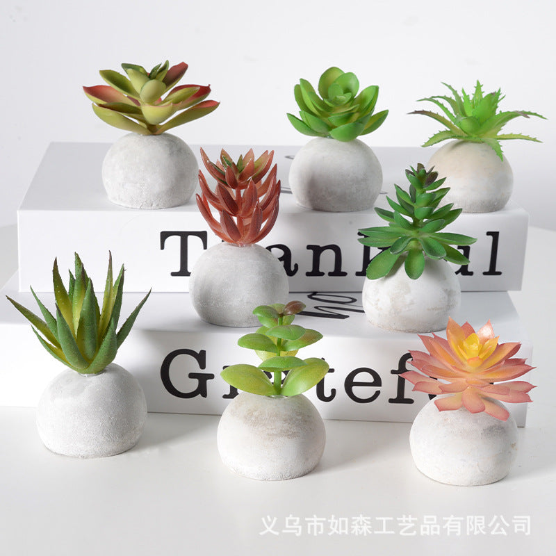 Simulation small cement ball succulent bonsai green plant potted