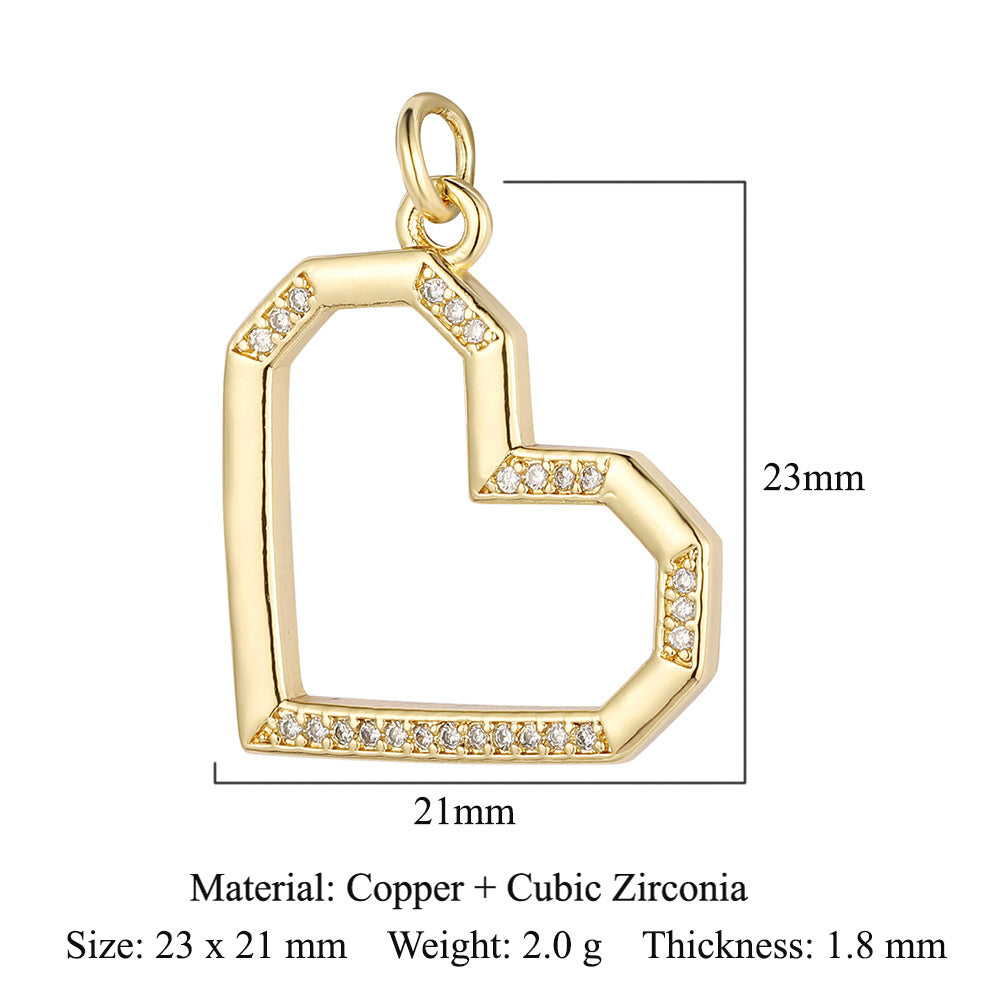 Peach heart lock key copper zircon pendant