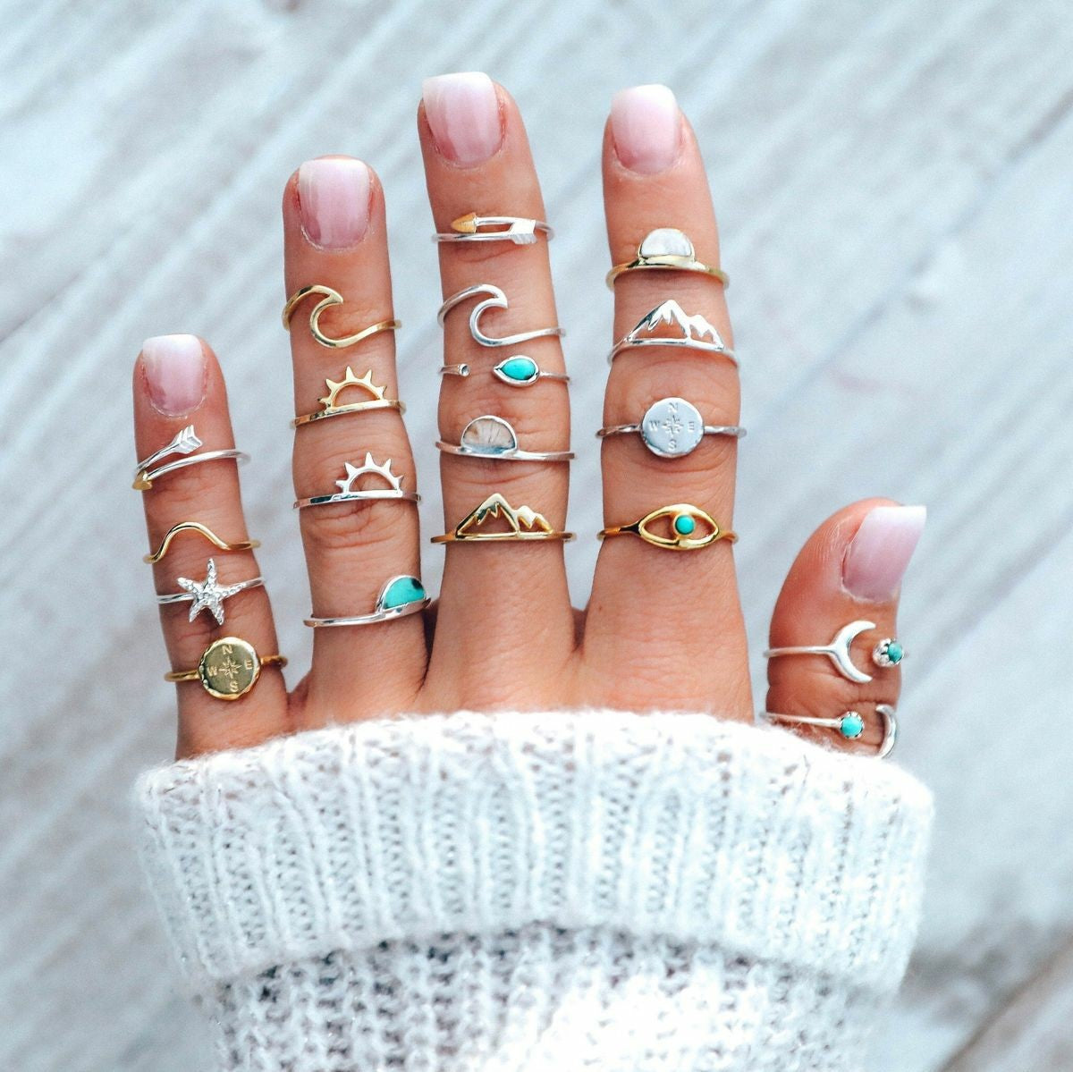 Arrow sun compass moon eye ring 19 piece set rings