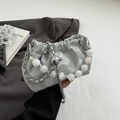 Pleated chain bag cloud bag silver bag