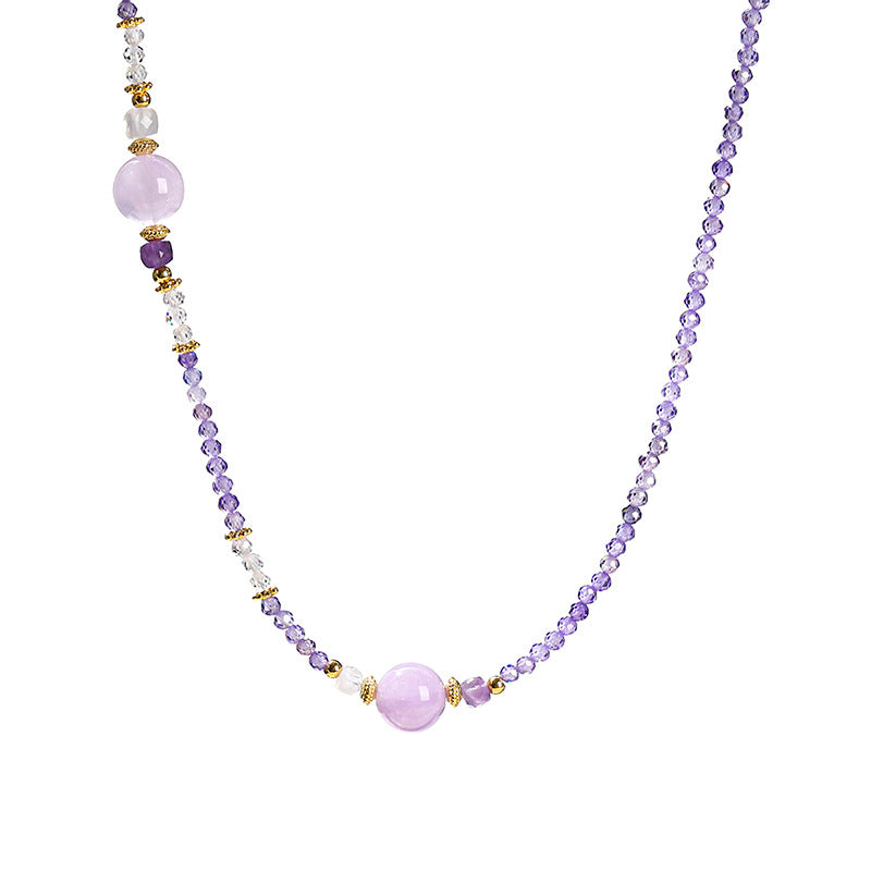 Natural purple jade cut zircon round beads necklace