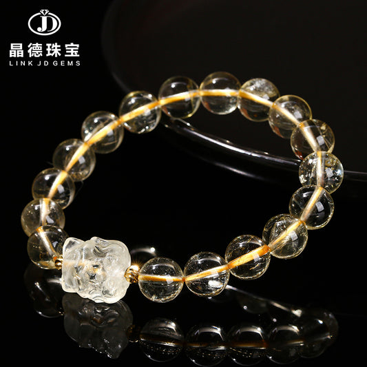 Natural ice-through lemon crystal nine-tailed fox bracelet