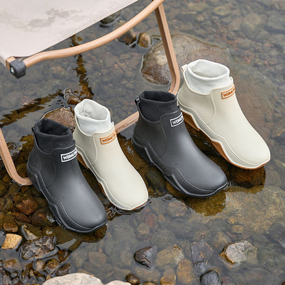 Short tube couple integrated cotton rain shoes