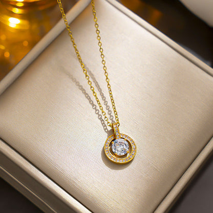 Zircon Circle Necklace: Elegant Retro Titanium Steel