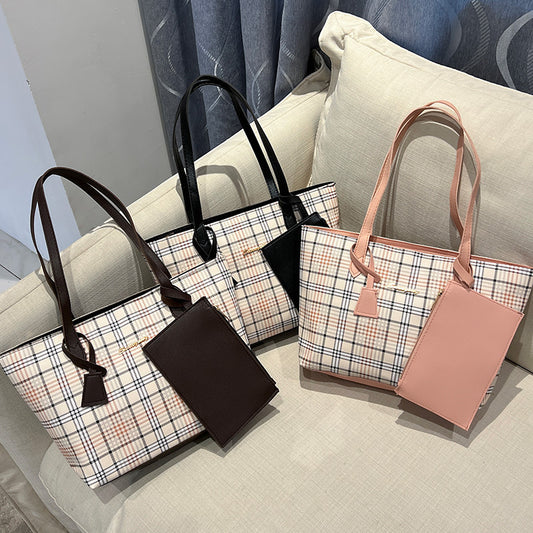 Plaid print tote bag