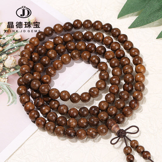 Golden Sandalwood Buddha Bead Bracelet 108 Beads