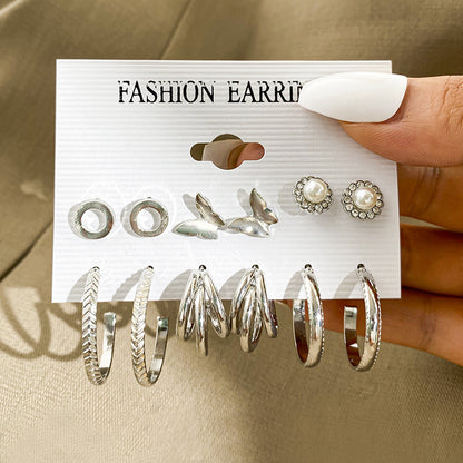 Silver letter C earrings set 6 pairs