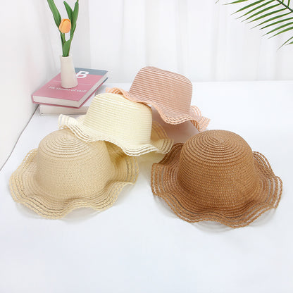 Sombrero de paja DIY en blanco de verano con ala grande ondulada y protección solar 