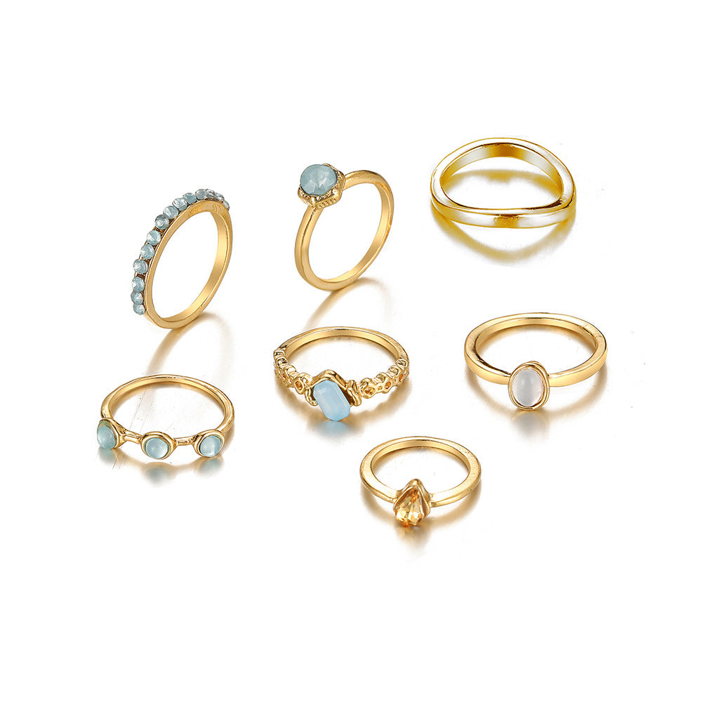 Colorful index finger ring set eight-piece ring set