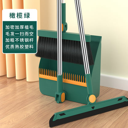 Folding Broom and Dustpan Set, Soft Brush, Hair-Resistant