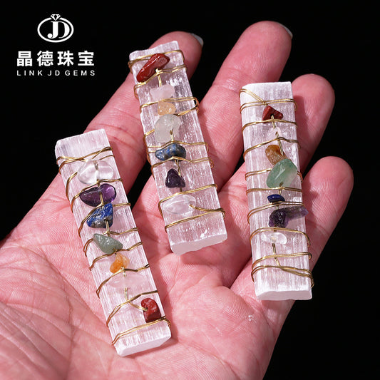 Colorful gravel winding silk natural gypsum stone stick rough stone