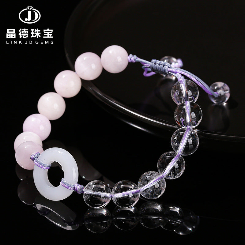 7A Natural White Crystal Purple Lithium Hui Round Bead Braided Bracelet