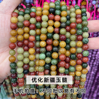 Perlas sueltas de calcedonia de Xinjiang, cuentas redondas de jade de colores 