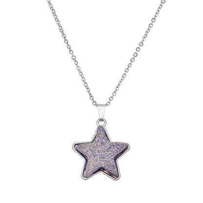 Electroplated Crystal Teeth Colorful Five-pointed Star Stainless Steel Pendant Necklace