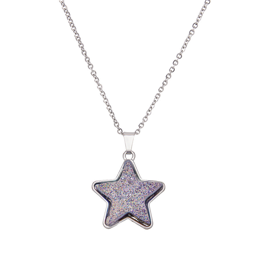 Electroplated Crystal Teeth Colorful Five-pointed Star Stainless Steel Pendant Necklace