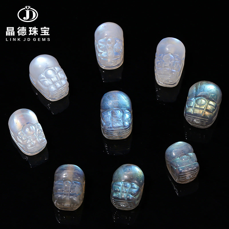 7A natural gray moonstone Pixiu through-hole loose beads