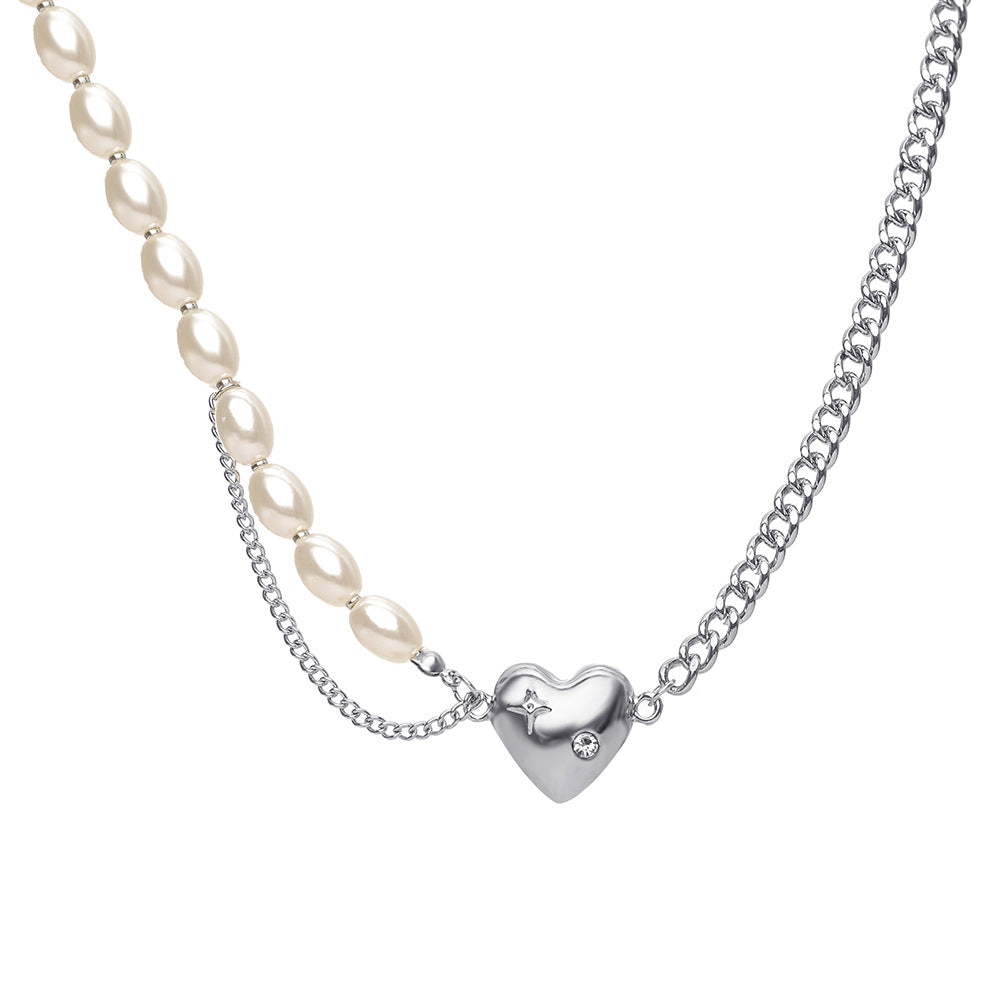 Pearl Chain Heart Pendant Necklace