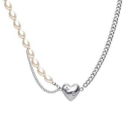 Pearl Chain Heart Pendant Necklace