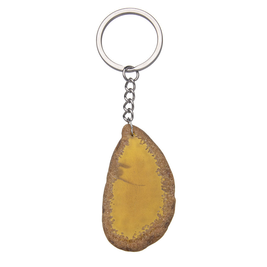 Natural stone agate piece raw stone stainless steel keychain