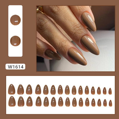 Minimalist Light Brown Short Almond Detachable Fake Nails