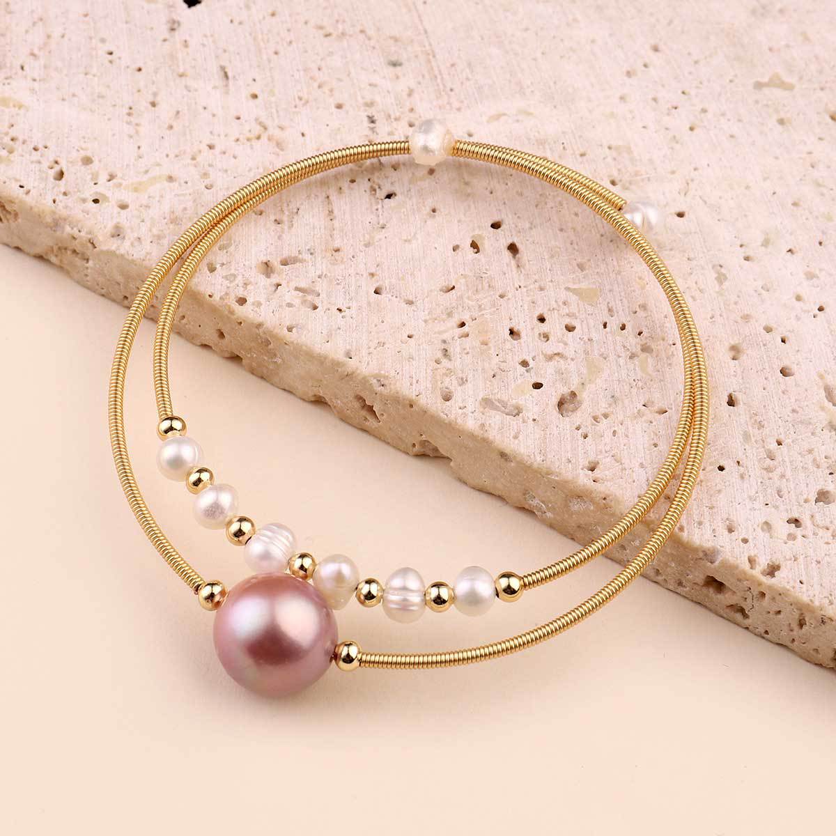 Natural Pearl Copper Wire Braided 18k Real Gold Bracelet