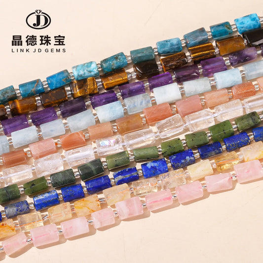 Natural stone crystal cut round tube beads loose beads