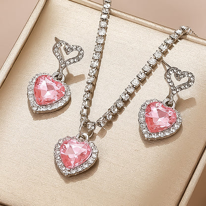 Heart Bridal Necklace Earrings Set