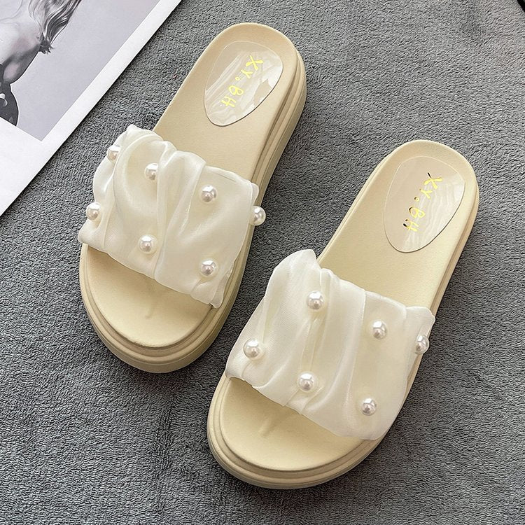 Pearl rhinestone platform slippers