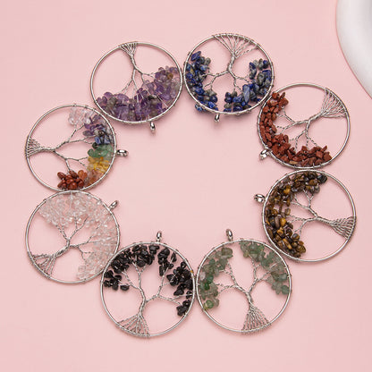 Round Crushed Stone Tree of Life Crystal Pendant