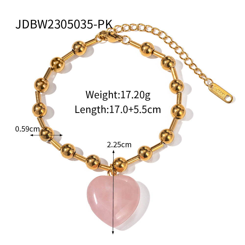 Crystal 18K Gold Heart Bead Necklace