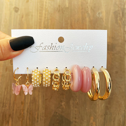 10 pairs of pink acrylic C-chain earrings