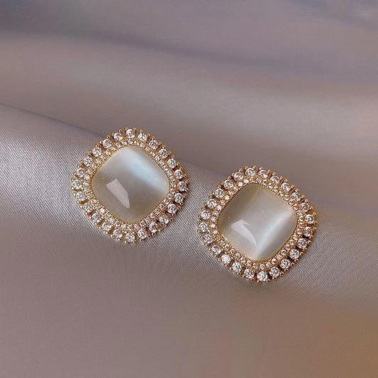 Stylish geometric opal stud earrings