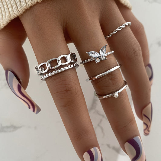 Butterfly ring open chain ring set 5 pieces