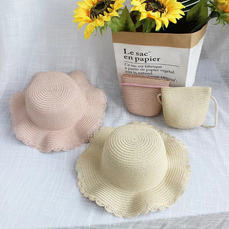 Kids Sun Hat Girls Spring Summer New Straw Purse UV Wide Brim