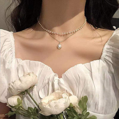 Fashionable double pearl necklace