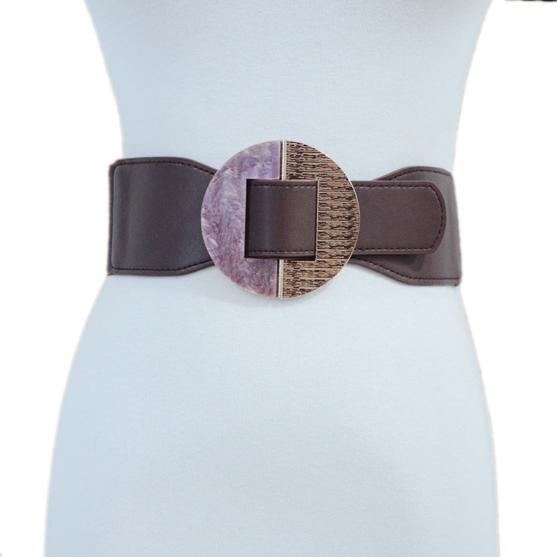 Amber pattern square buckle elastic wide waist seal