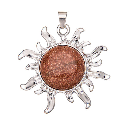 Sunflower alloy round ring inlaid crystal pendant