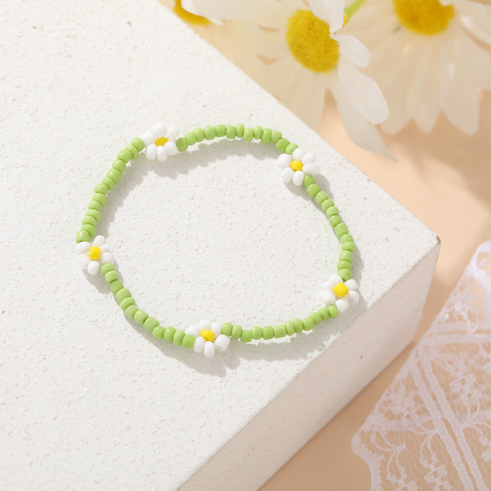 Flower Rice Bead Elastic Cord Beaded Bracelet