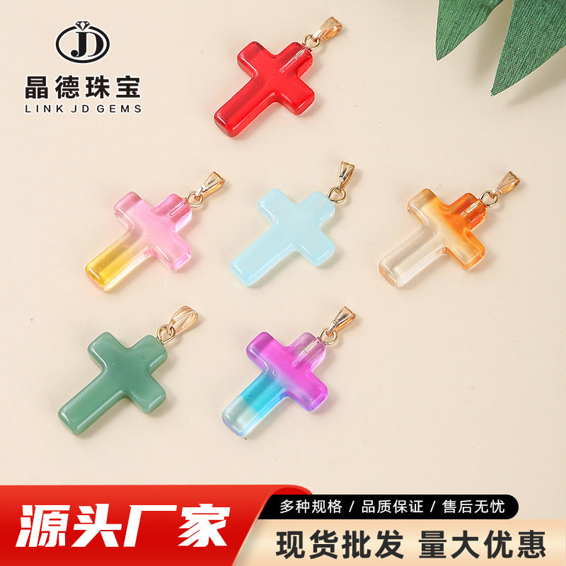 25 * 18Mm imitation jade magic crystal glazed cross pendant